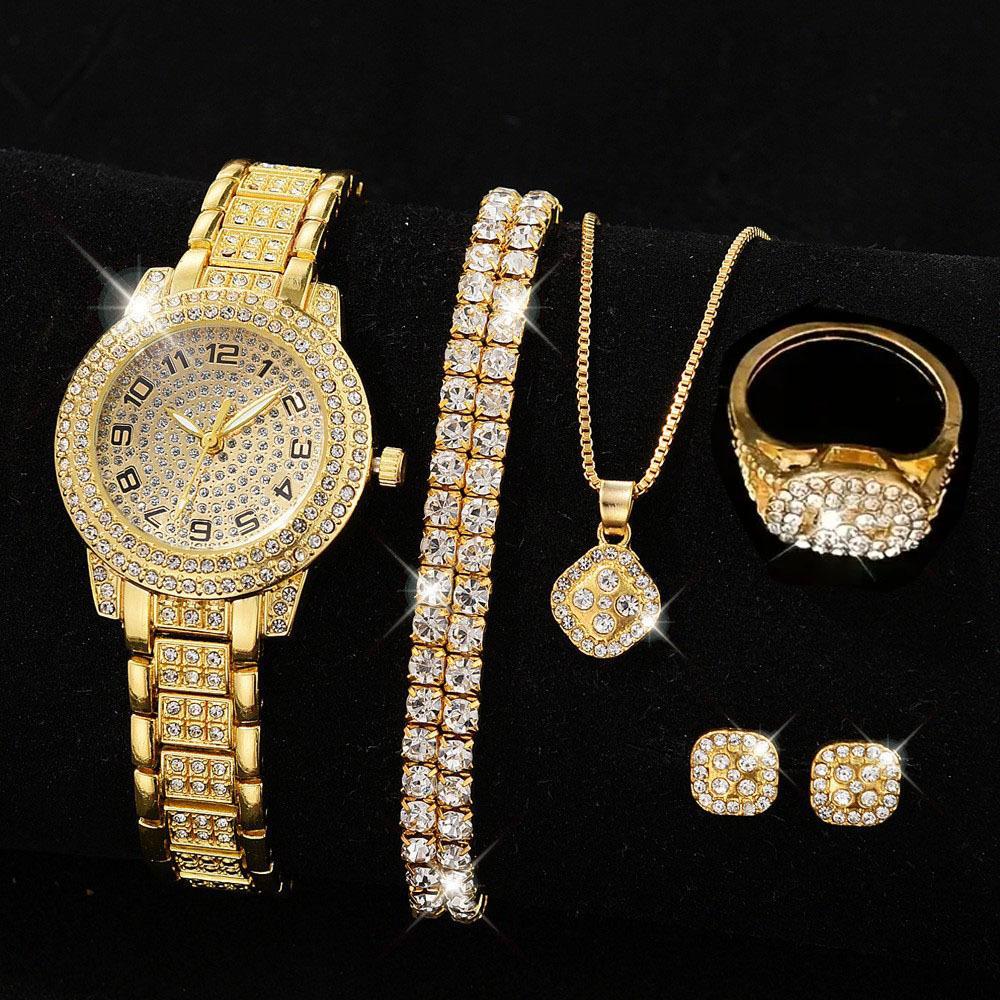 5 in 1 Artificial sets ladies watch, bracelet , necklace, Ring,Earrings