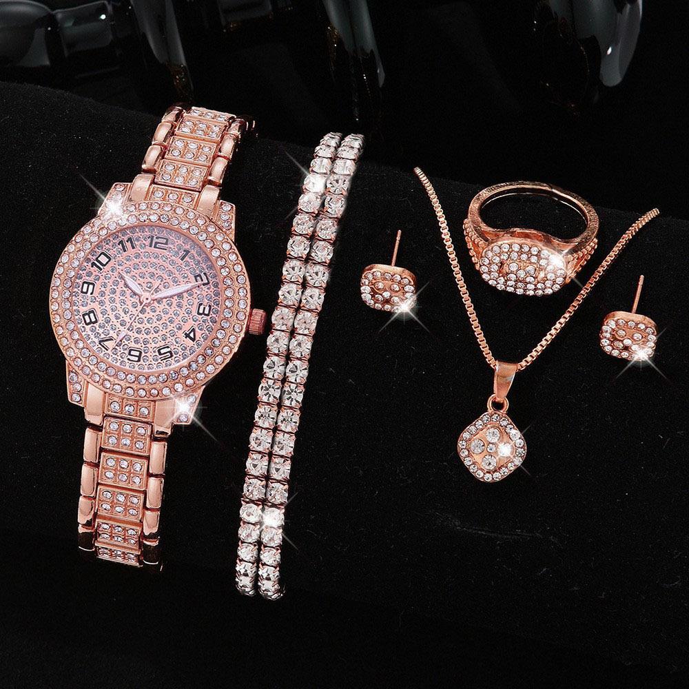 5 in 1 Artificial sets ladies watch, bracelet , necklace, Ring,Earrings