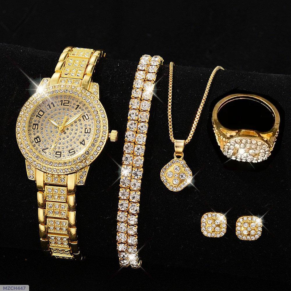 5 in 1 Artificial sets ladies watch, bracelet , necklace, Ring,Earrings