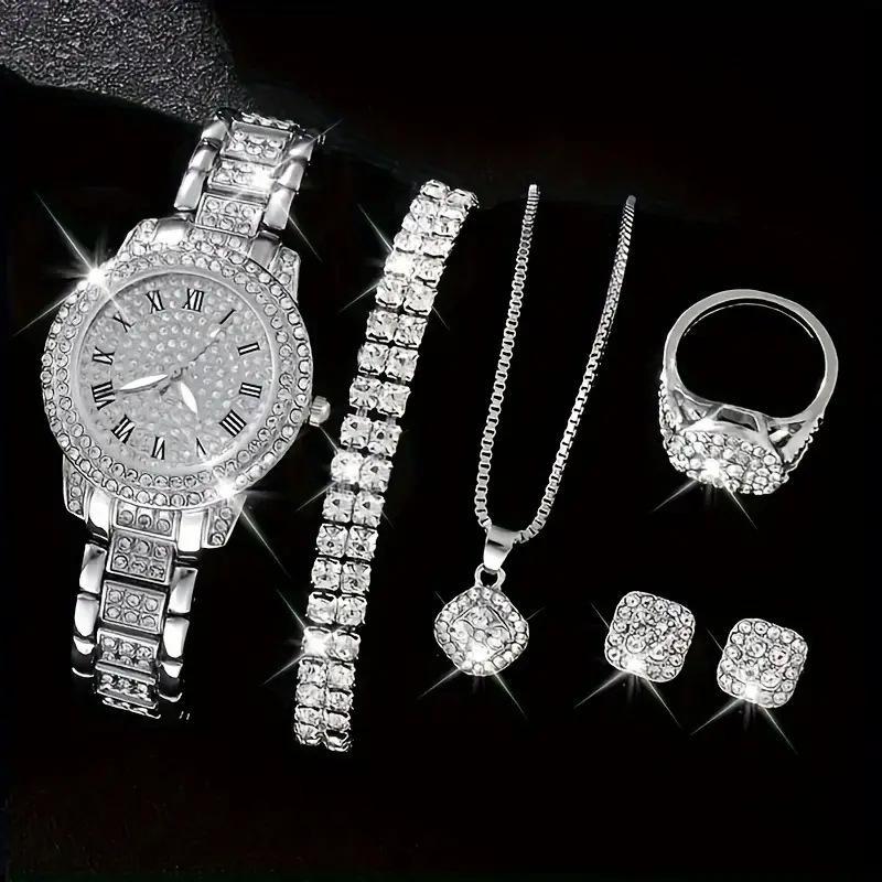 5 in 1 Artificial sets ladies watch, bracelet , necklace, Ring,Earrings